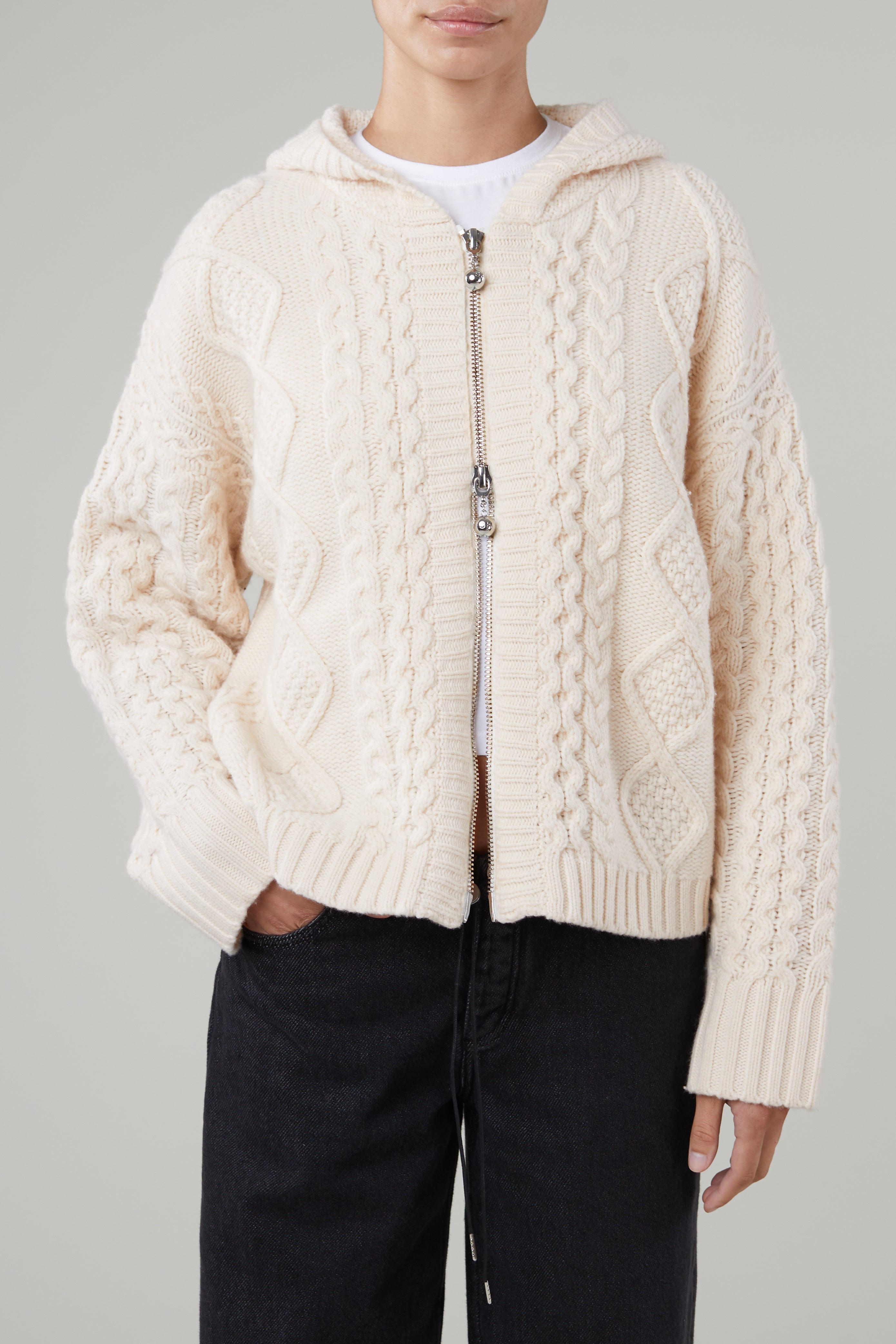 Cream zip front sweater new arrivals