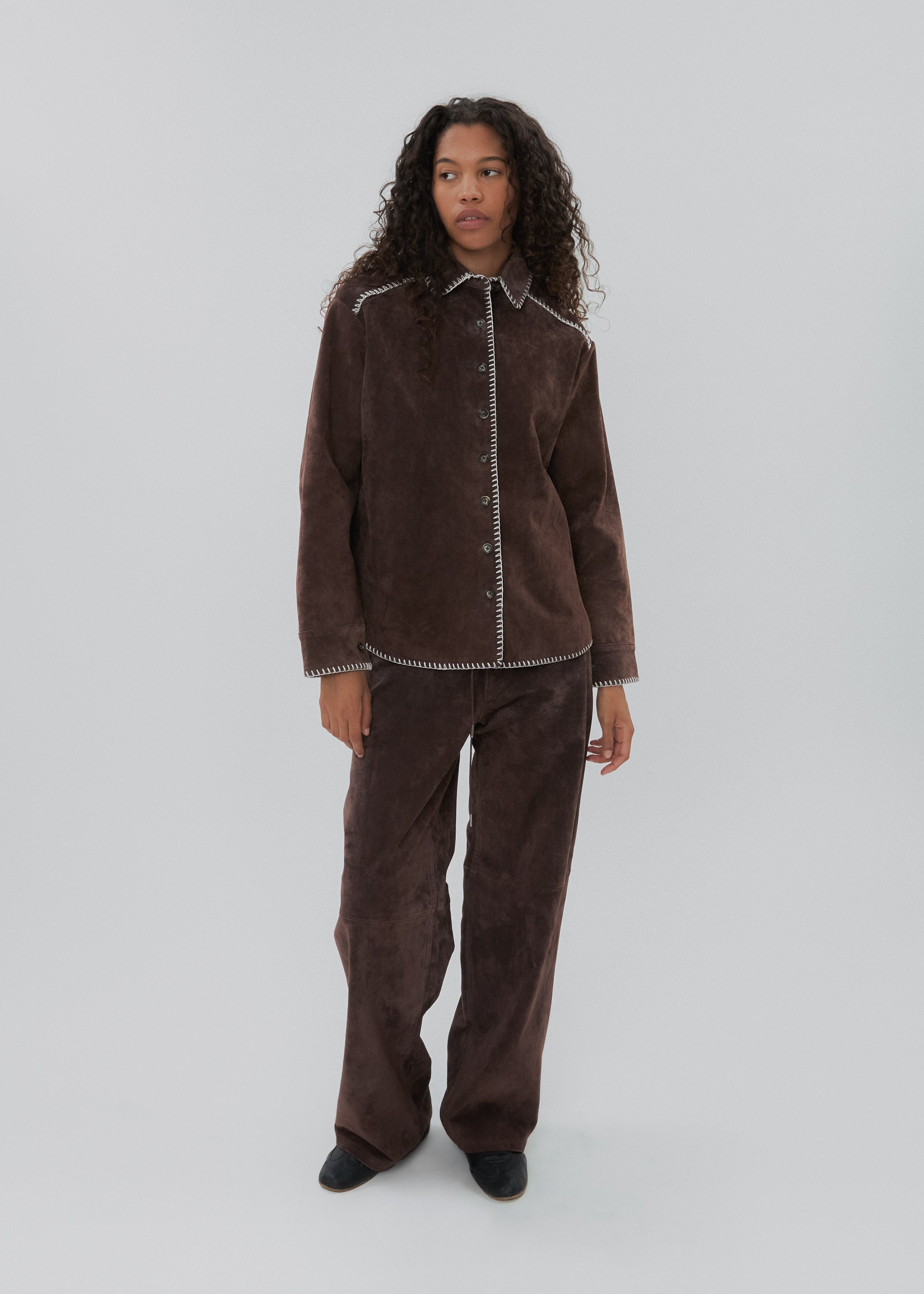 Western Shirt in Chocolate Suede