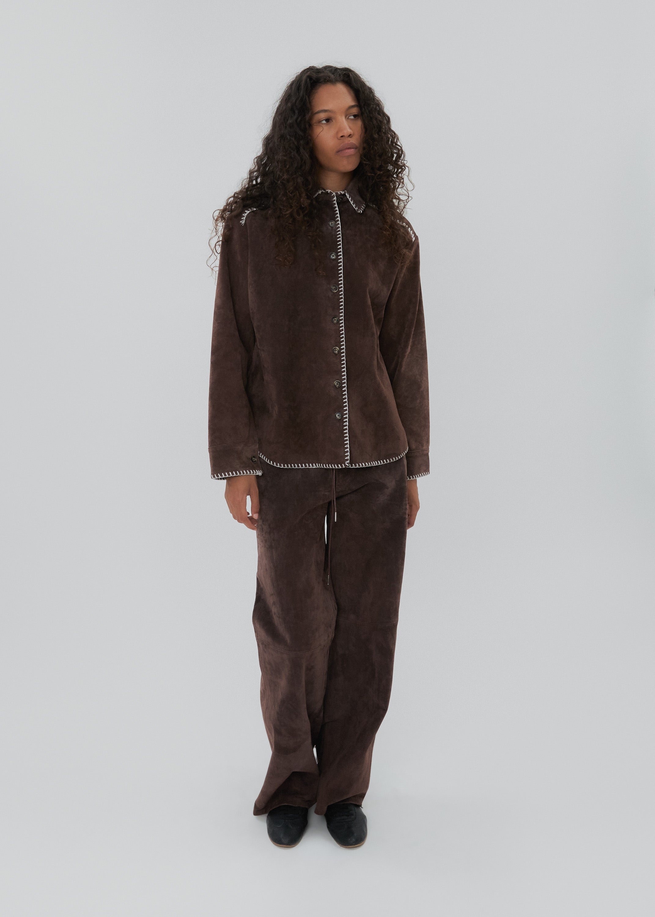 Western Shirt in Chocolate Suede