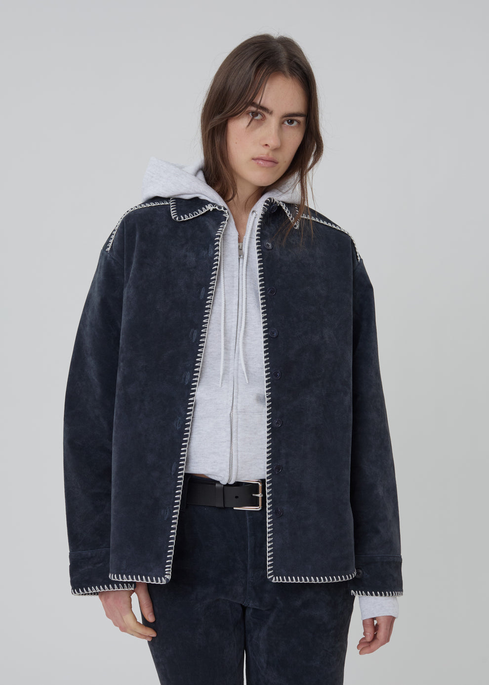 Western Shirt in Navy Suede